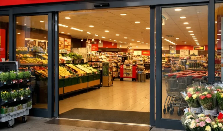 Ingang van Dirk van den Broek supermarkt in Middelburg