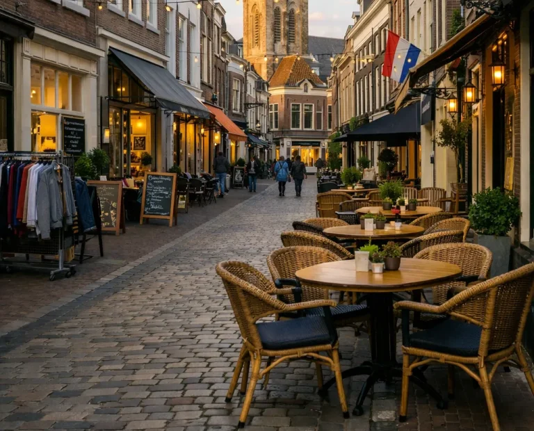 Gezellige winkelstraat in Middelburg met cafés en winkels